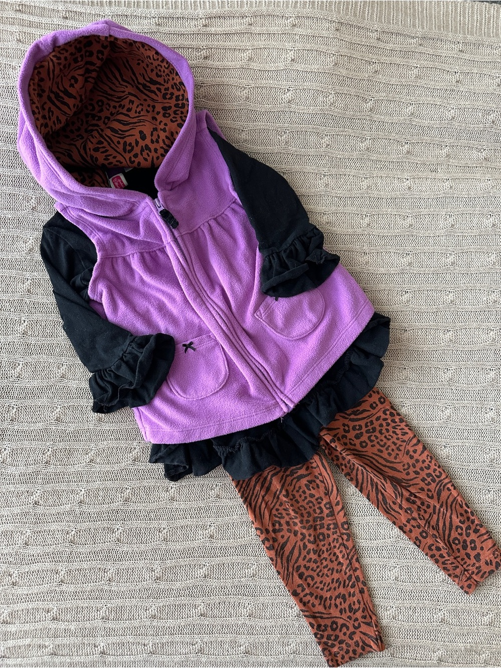 EUC Carter’s 3pc Baby Girl Outfit Set, Purple Leopard, 24 Months